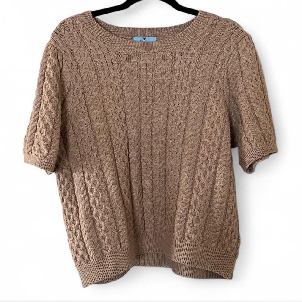 NWT Cece Cable Knit Short Sleeve Sweater - Taupe Size XL